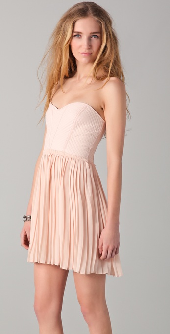 Lyst Parker Strapless Pleated Dress In Pink Gallery