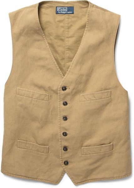 Polo Ralph Lauren Cotton and Linen-blend Waistcoat in Brown for Men | Lyst