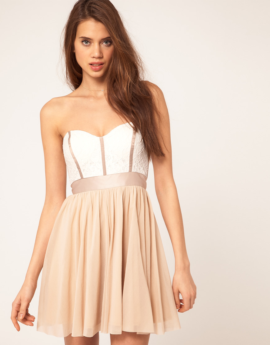 Lyst - Asos Skater Dress With Lace Bustier in Natural