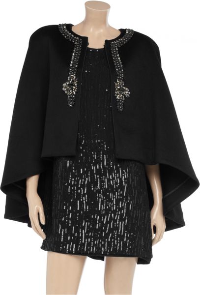 Chloé Crystal-embellished Wool and Cashmere-blend Cape in Black | Lyst