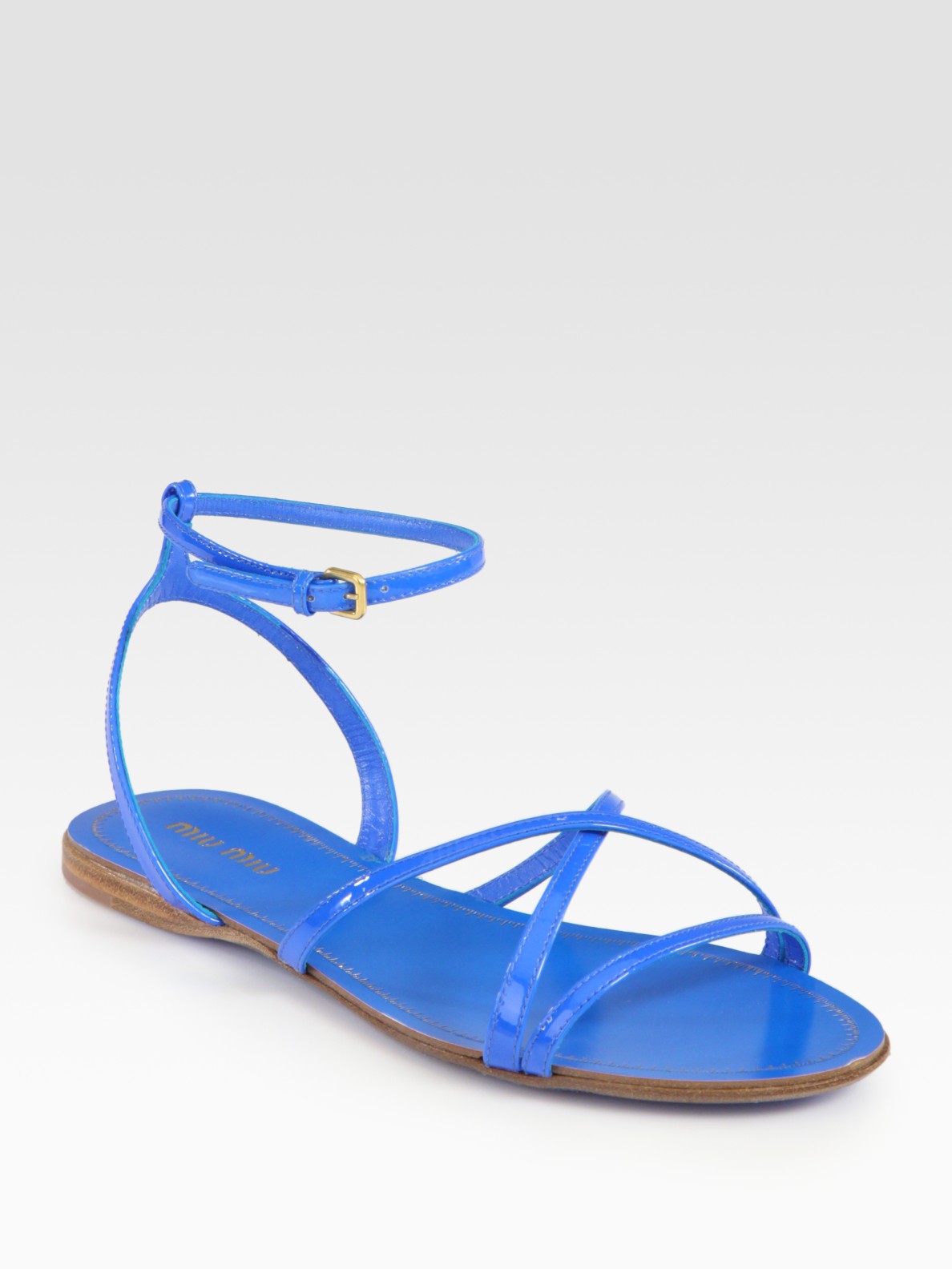 Lyst - Miu miu Patent Leather Criss-cross Sandals in Pink