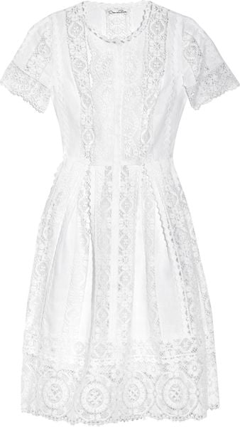 Oscar De La Renta Lace and Linen Dress in White | Lyst