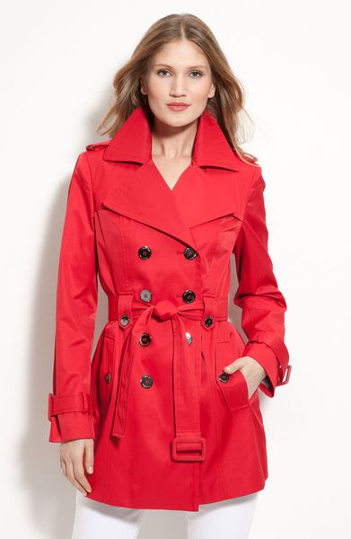 Calvin Klein Double Breasted Trench Coat in Red (cherry) | Lyst
