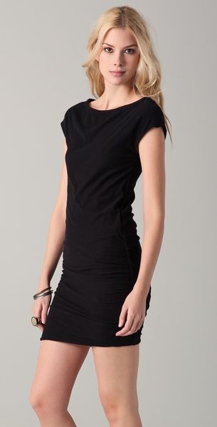 James Perse Boat Neck Cap Sleeve Dress in Black | Lyst