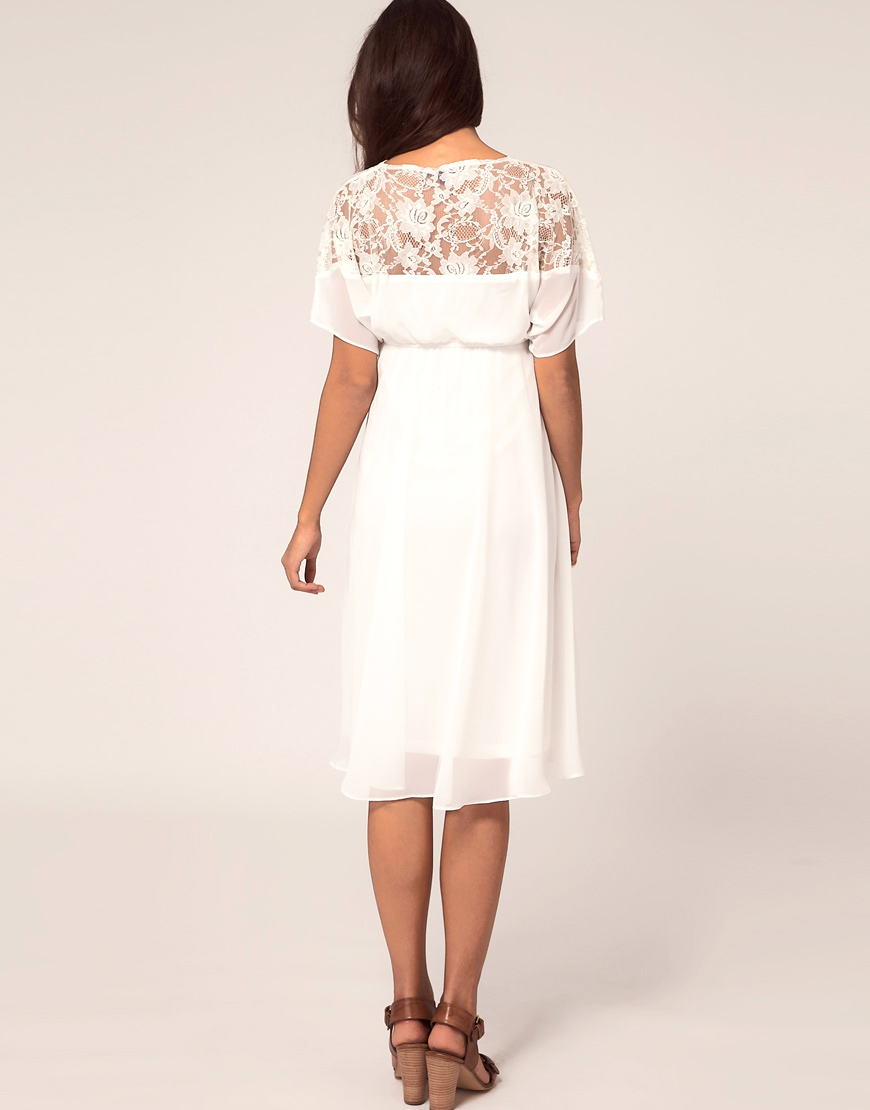 Asos Maternity Midi Dress With Lace Detail in White Lyst