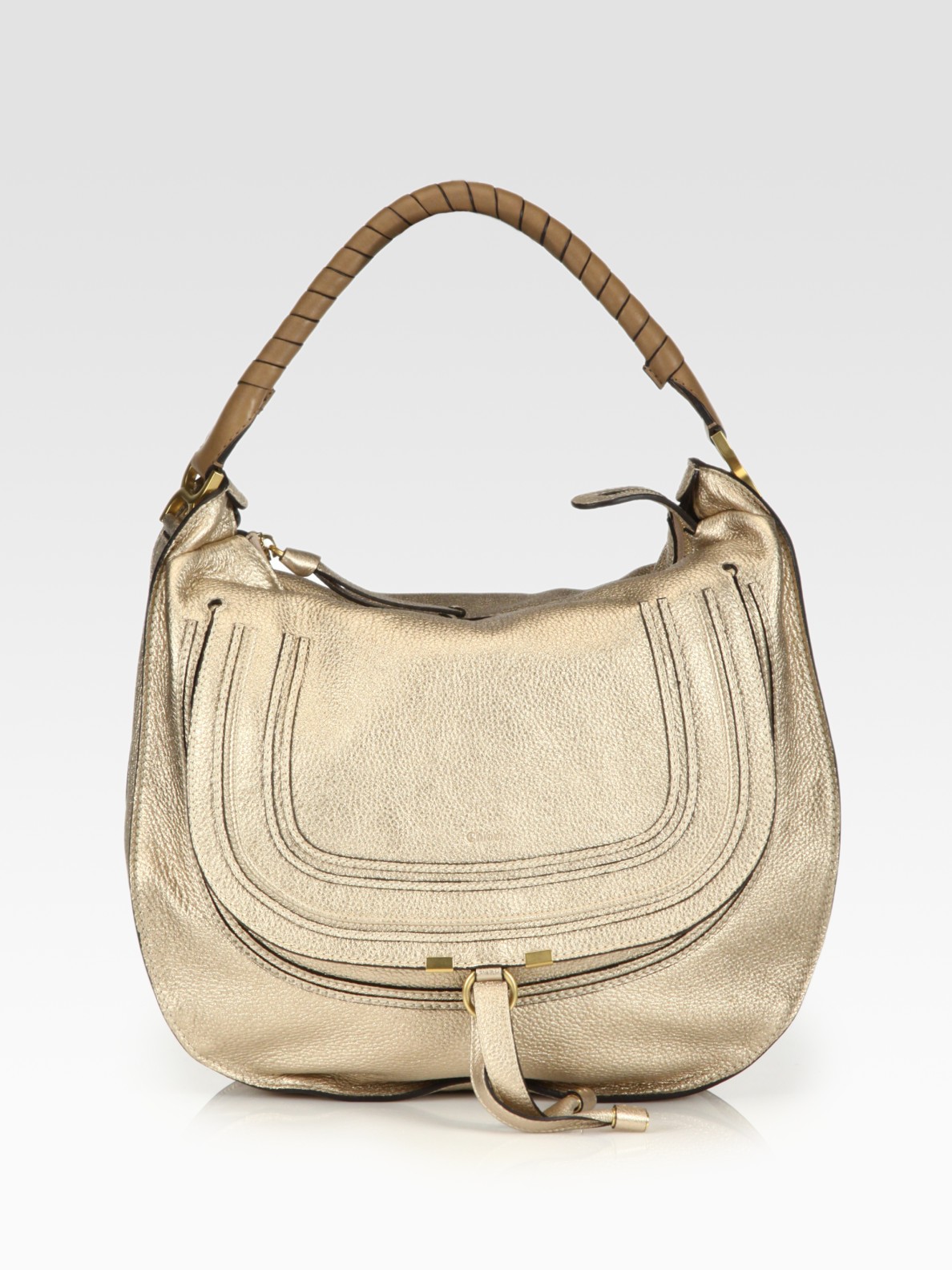 Chlo Marcie Metallic Large Hobo Bag in Beige | Lyst  