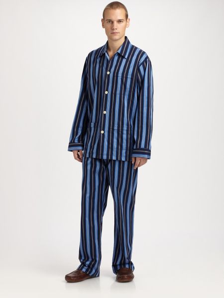 Derek Rose Striped Cotton Pajamas in Blue for Men (navy) | Lyst