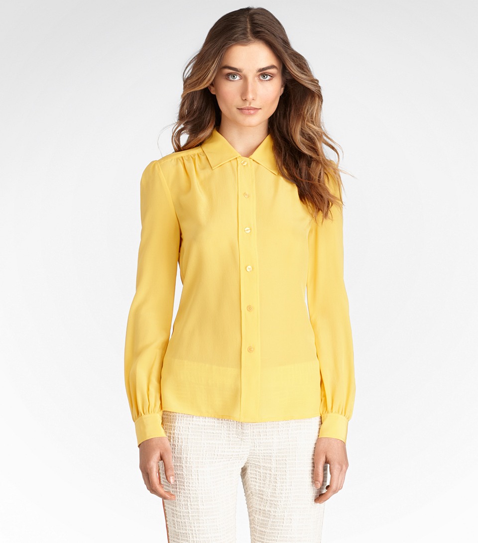 Tory burch Angelique Silk Blouse in Yellow | Lyst