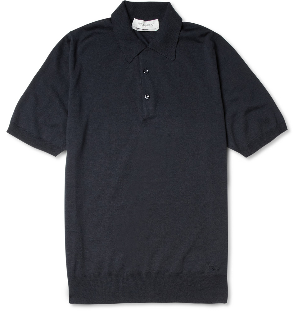 Saint Laurent Fineknit Wool Polo Shirt in Black for Men | Lyst