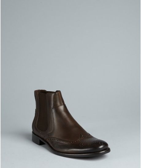 John Varvatos Brown Leather Wingtip Chelsea Boots in Brown for Men | Lyst