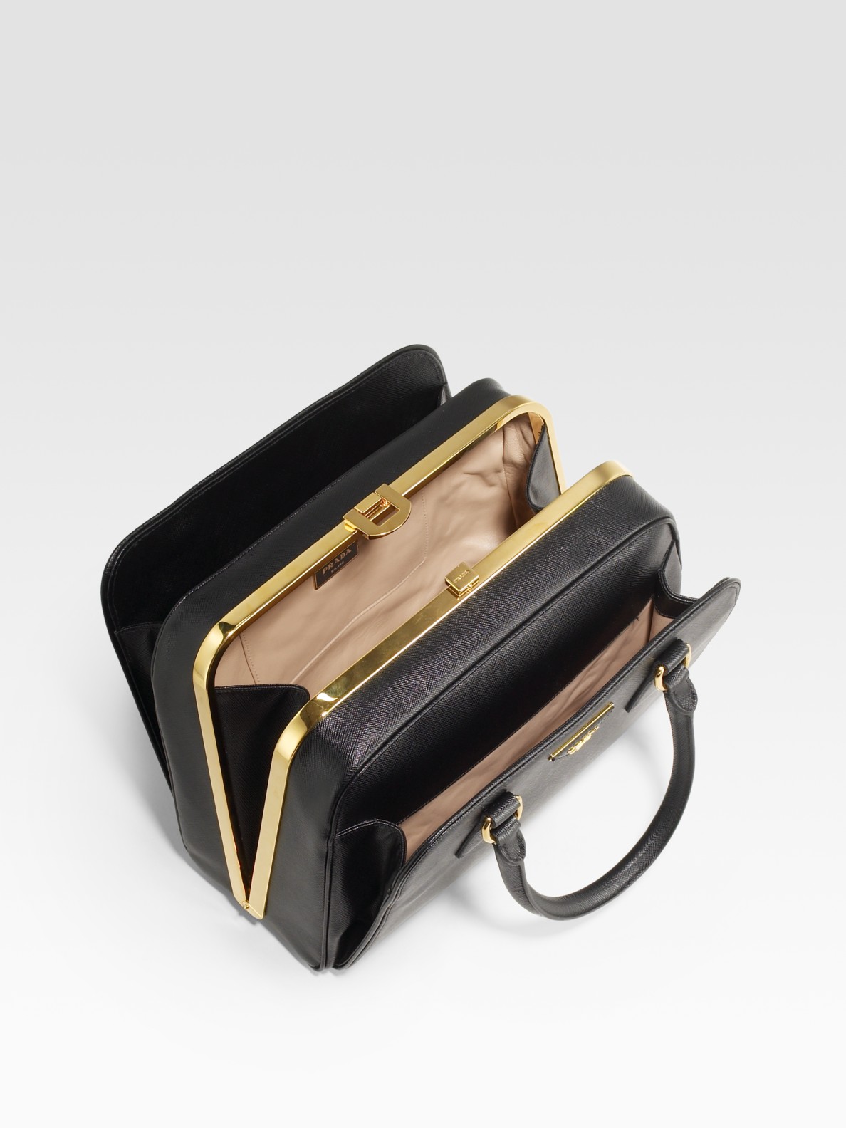 Prada Saffiano Borsa Cerniera Top Handle Bag in Black | Lyst  