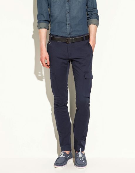 Zara Satin Cargo Trousers in Blue for Men (navy) | Lyst