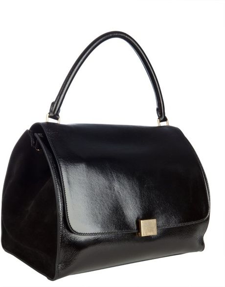 Celine Black Leather and Suede Trapeze Shoulder Bag in Black | Lyst