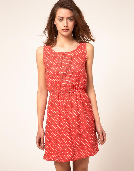 Mango Polka Dot Dress in Red (coral) | Lyst