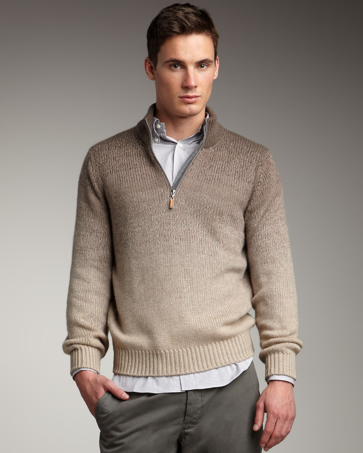 Brunello cucinelli Degrade Half-zip Cashmere Sweater in Brown for Men ...