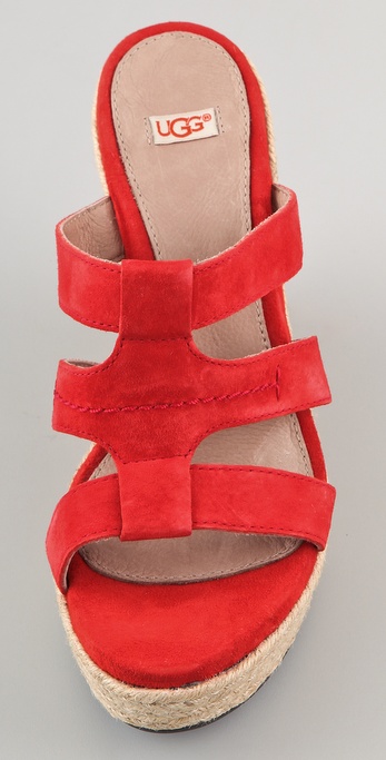 red suede wedge sandals
