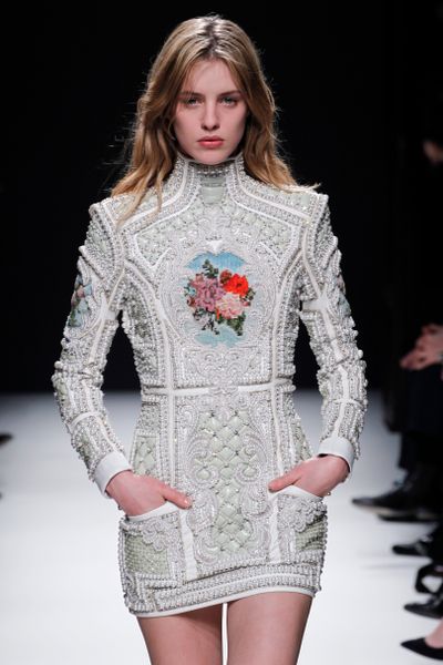 Balmain Fall 2012 Pearl and Crystal Embroidered Dress in White | Lyst