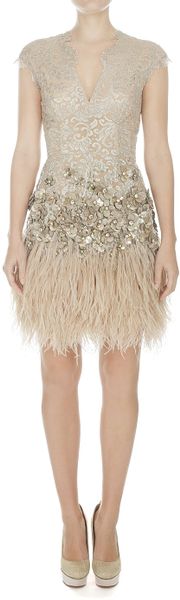 Matthew Williamson Lacquer Lace Feathered Dress in Blue (gold) | Lyst