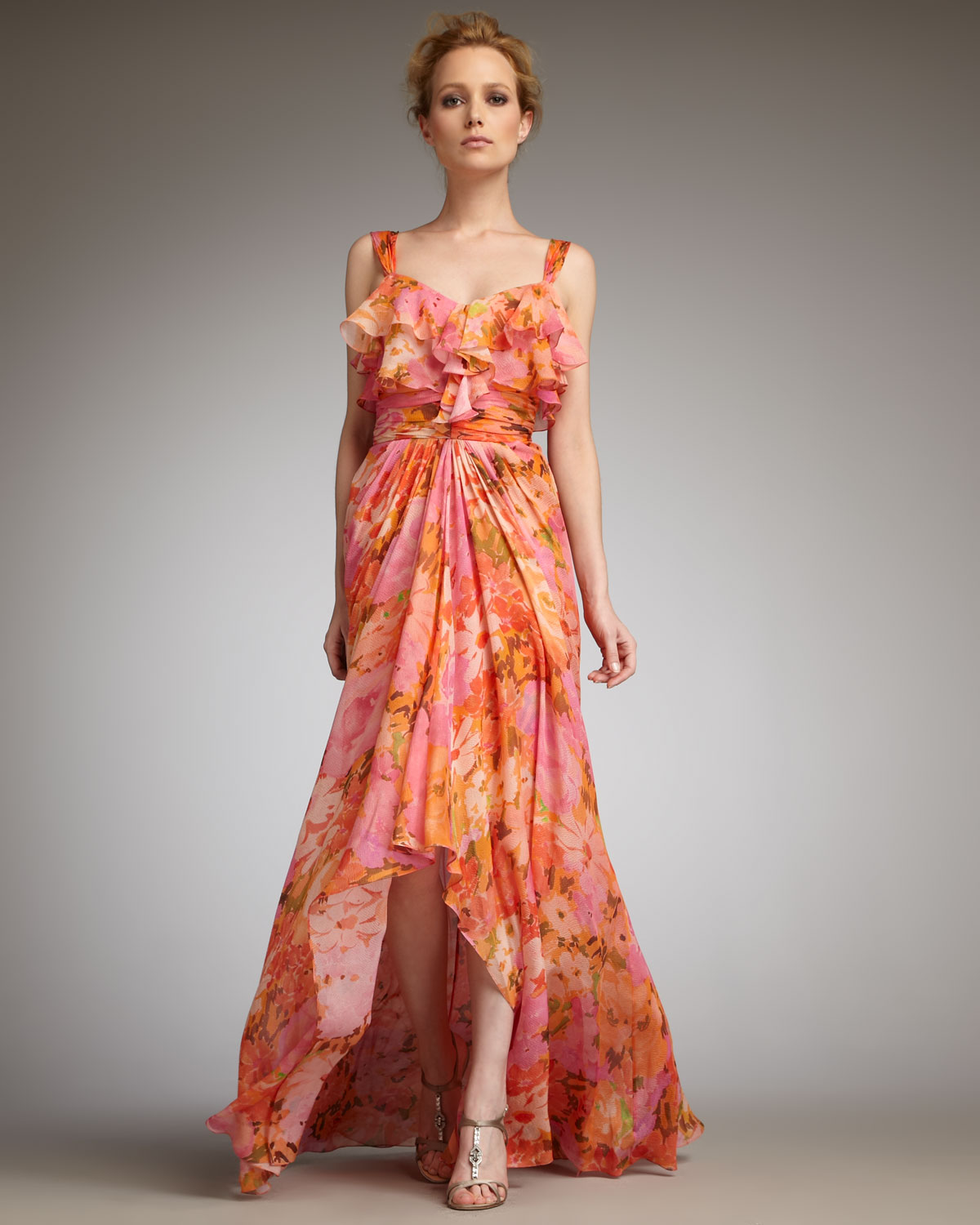 badgley mischka pleated gown