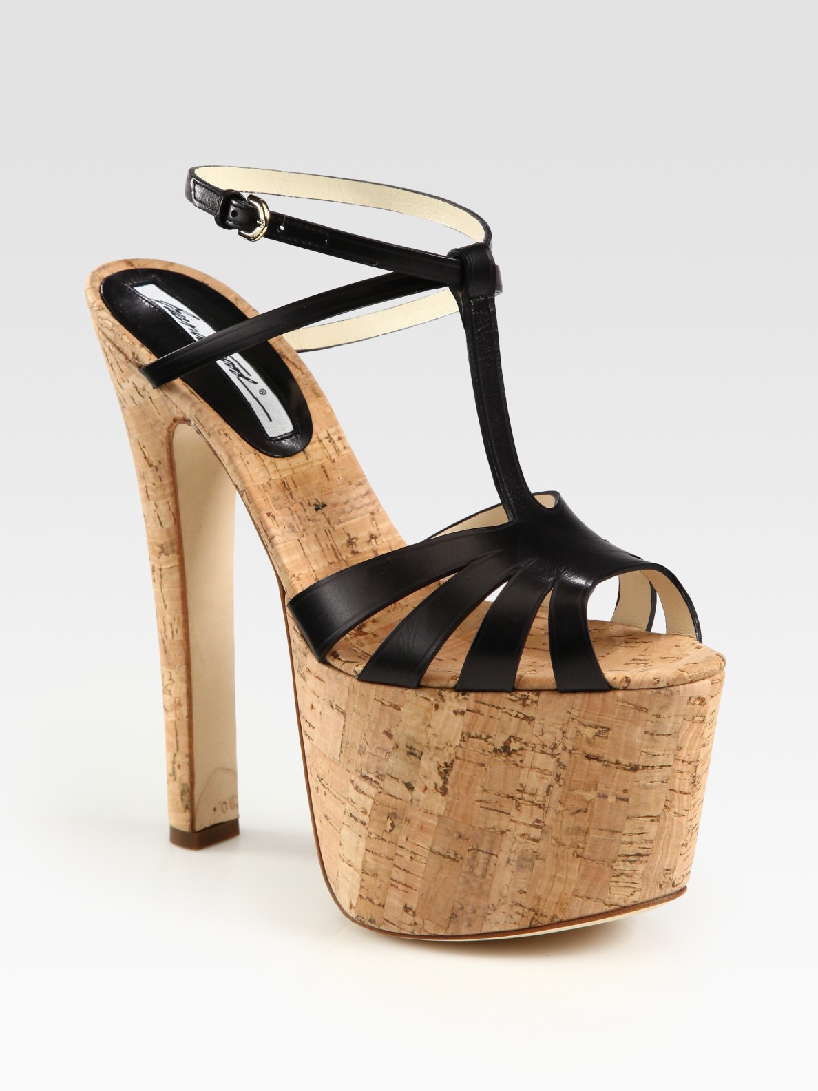 Lyst - Brian Atwood Fio Leather T-strap Cork Platform Sandals in Black