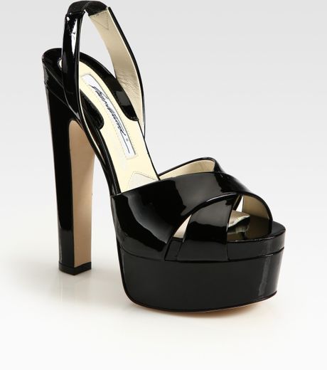 Brian Atwood Manhattan Patent Leather Slingback Platform Sandals in ...