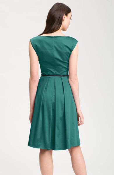 Jessica Simpson Belted V-neck Fit & Flare Dress in Green (teal) | Lyst