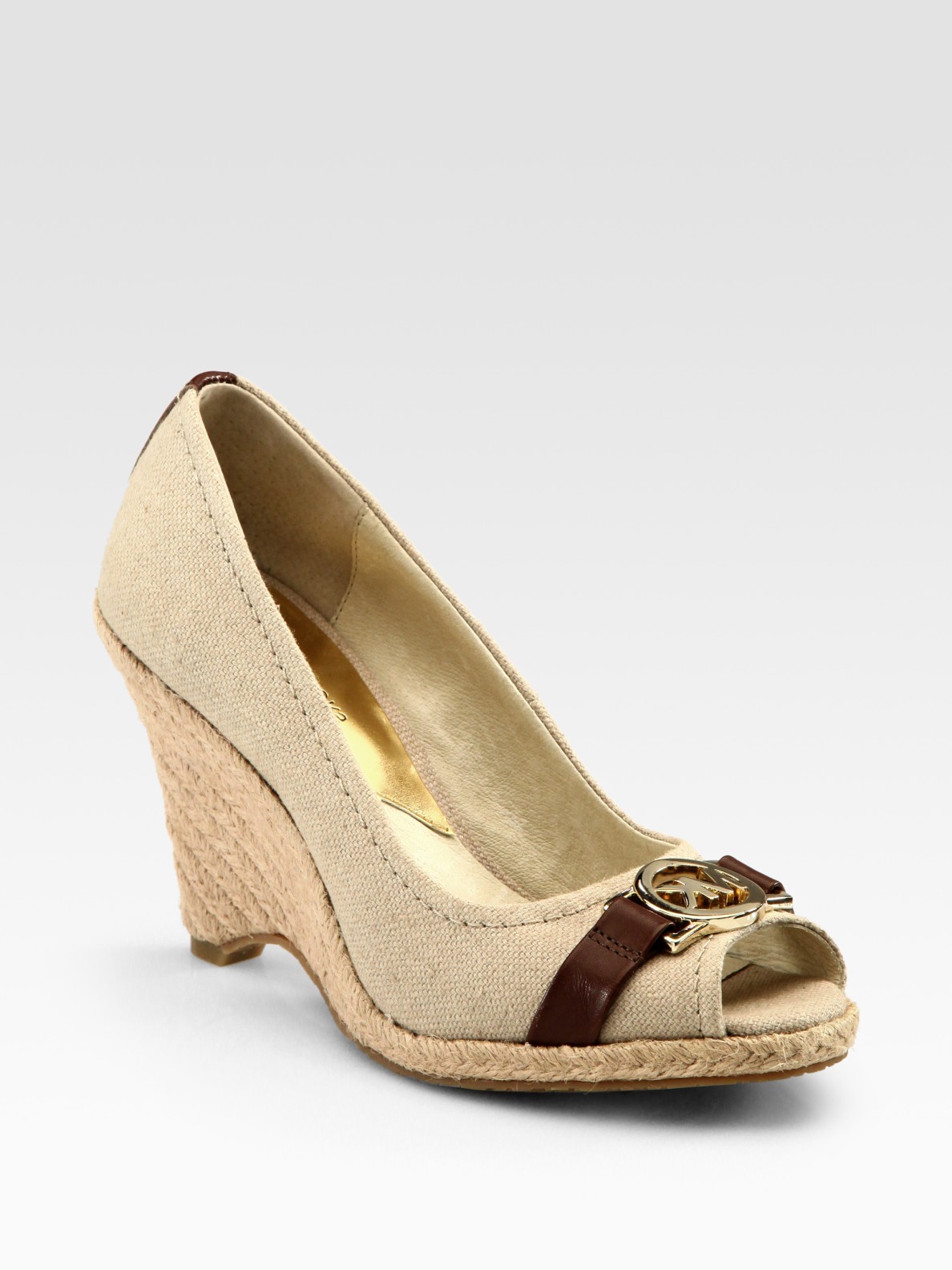 Lyst Michael Michael Kors Linen Leather Espadrille Peep Toe Wedge