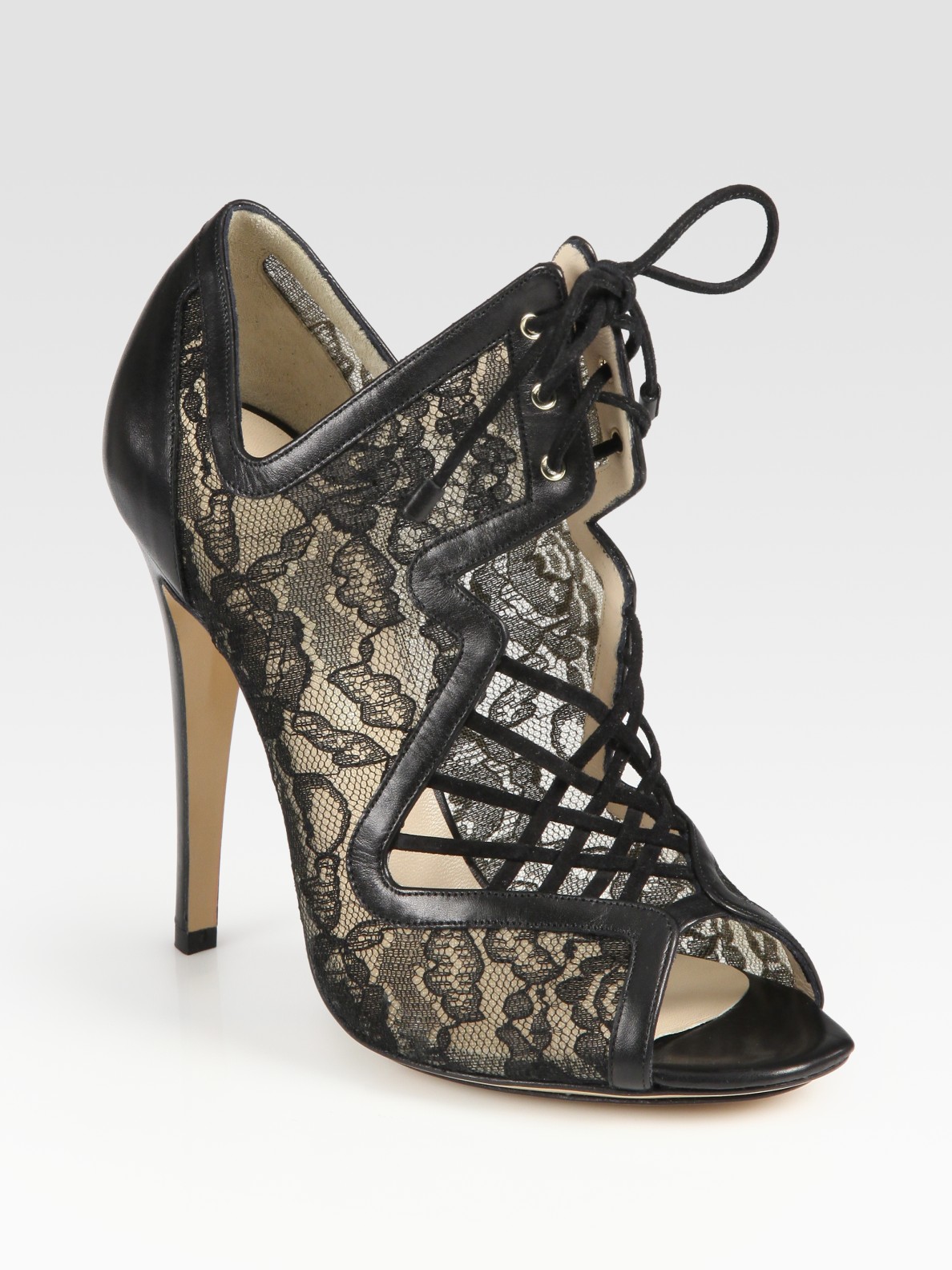 Nicholas kirkwood Lace-up Leather, Suede, Lace and Mesh Peep Toe Ankle ...