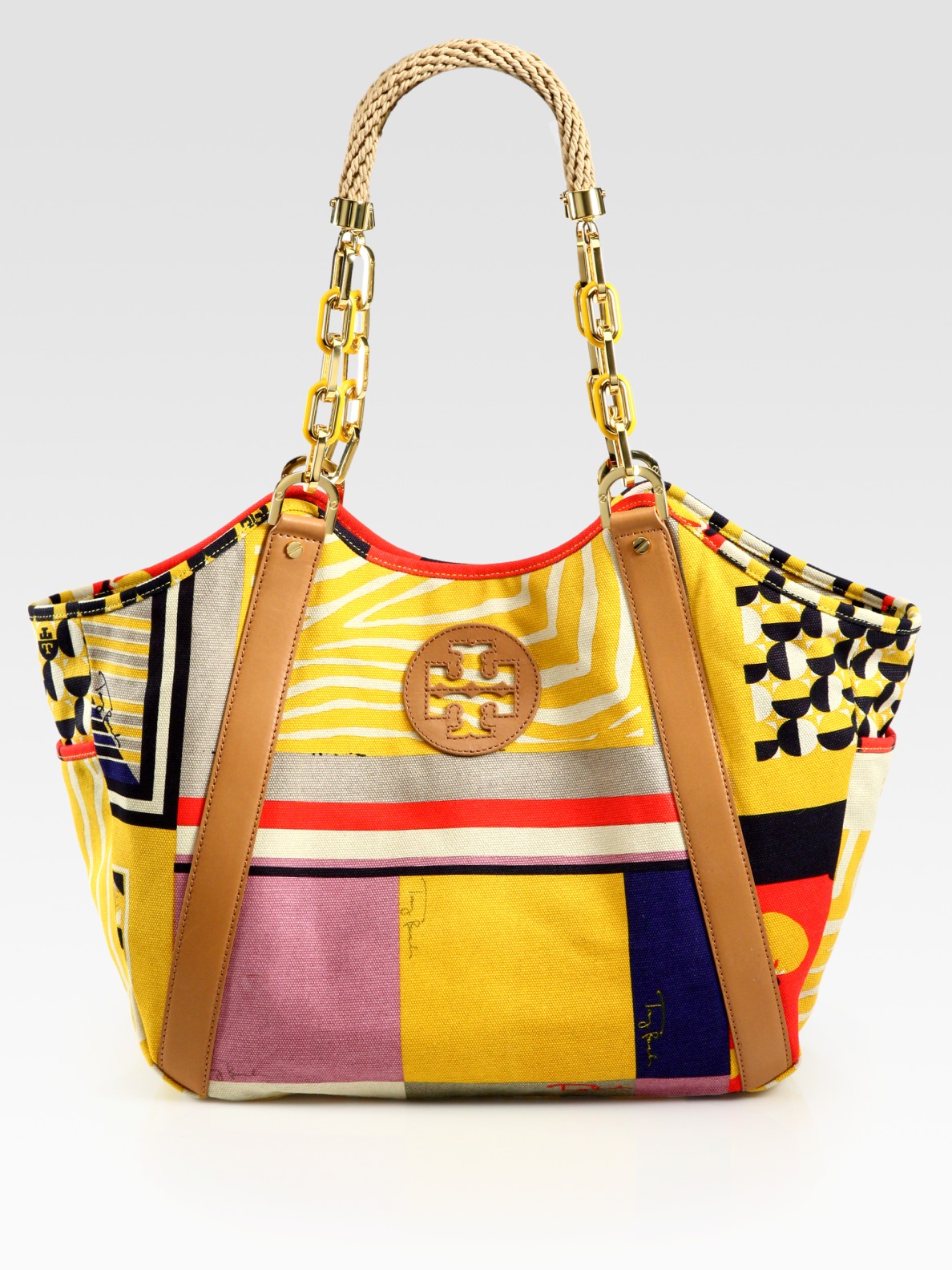 Lyst Tory Burch Karlya Canvas & Leather Carryall Bag in Yellow