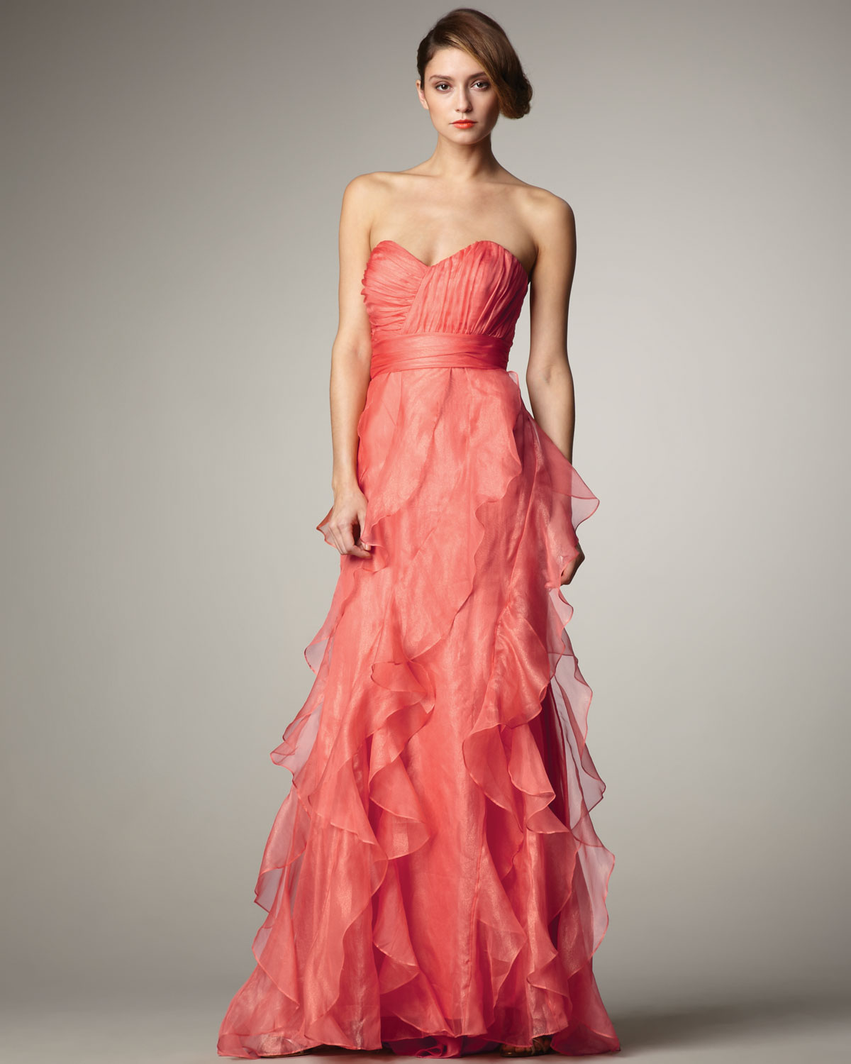 Lyst - Badgley Mischka Strapless Ruffled Gown in Pink