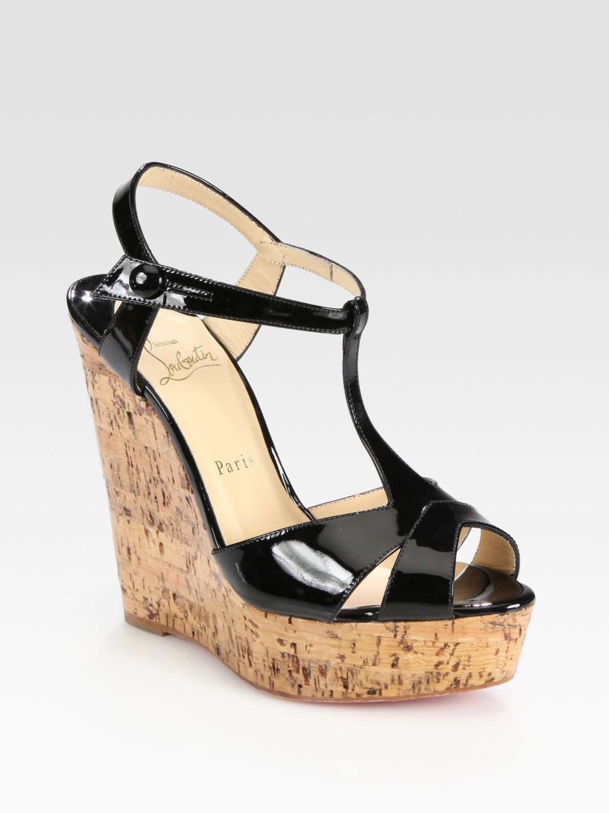 christian louboutin wedge sandals Black patent leather cross-over ...