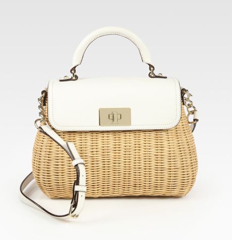 Kate Spade Little Nadine Wicker Leather Top Handle Bag in Beige ...