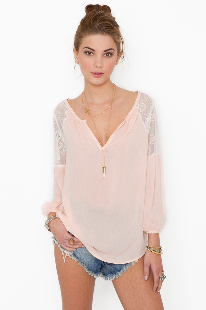 Lyst - Nasty gal Jardin Lace Blouse - Blush in Natural
