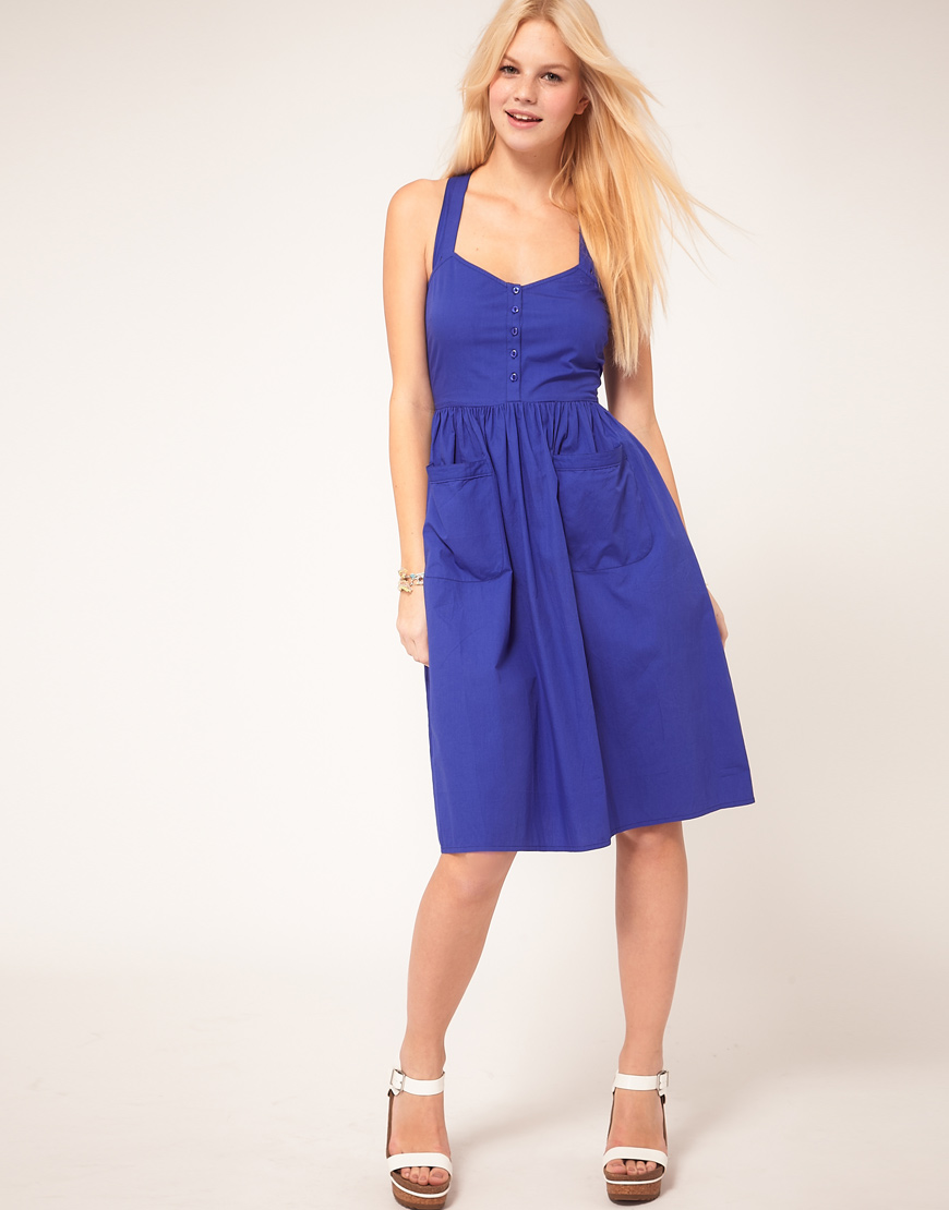 Asos Midi Summer Dress With Pockets in Purple | Lyst