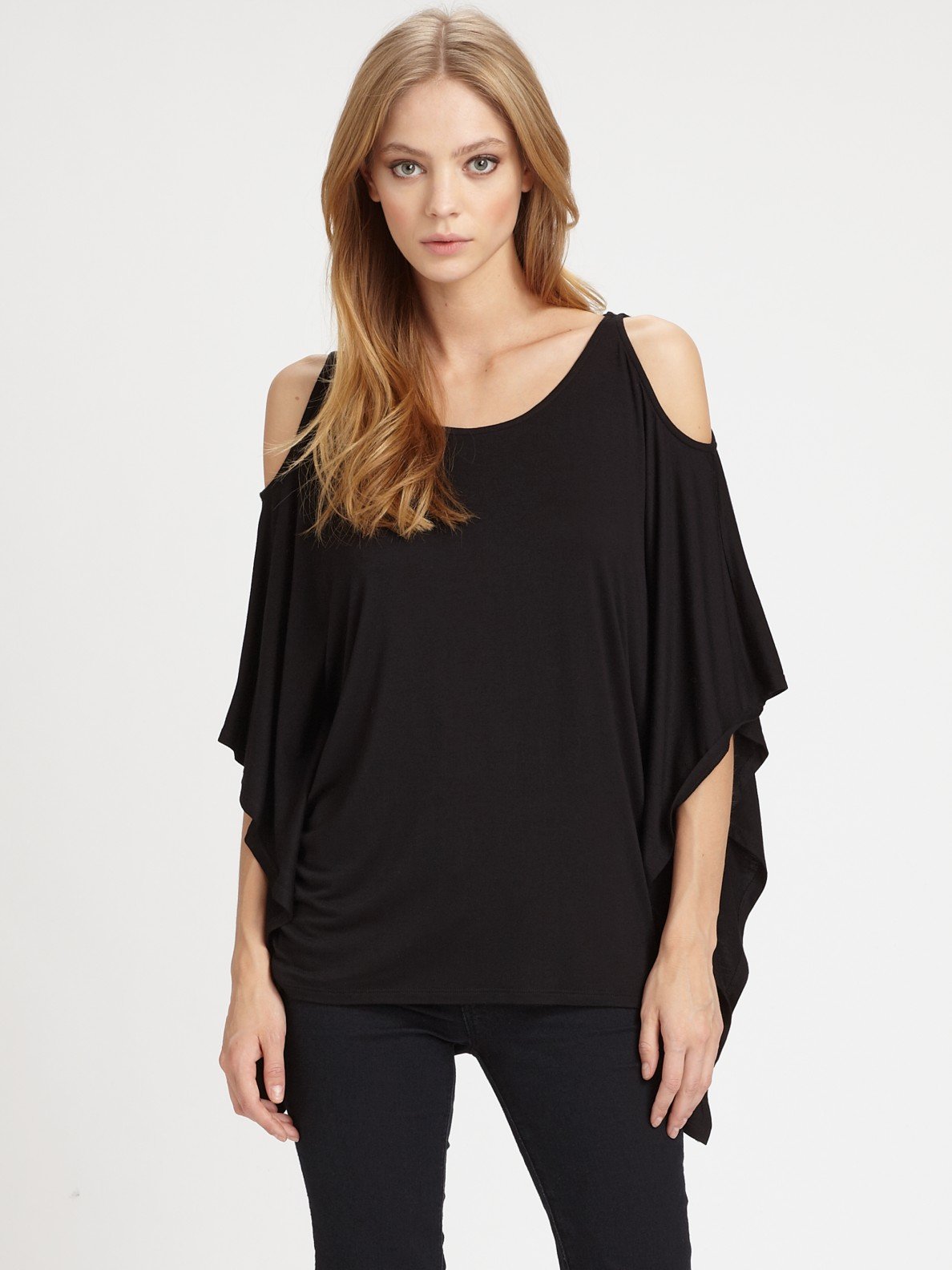 open shoulder black top