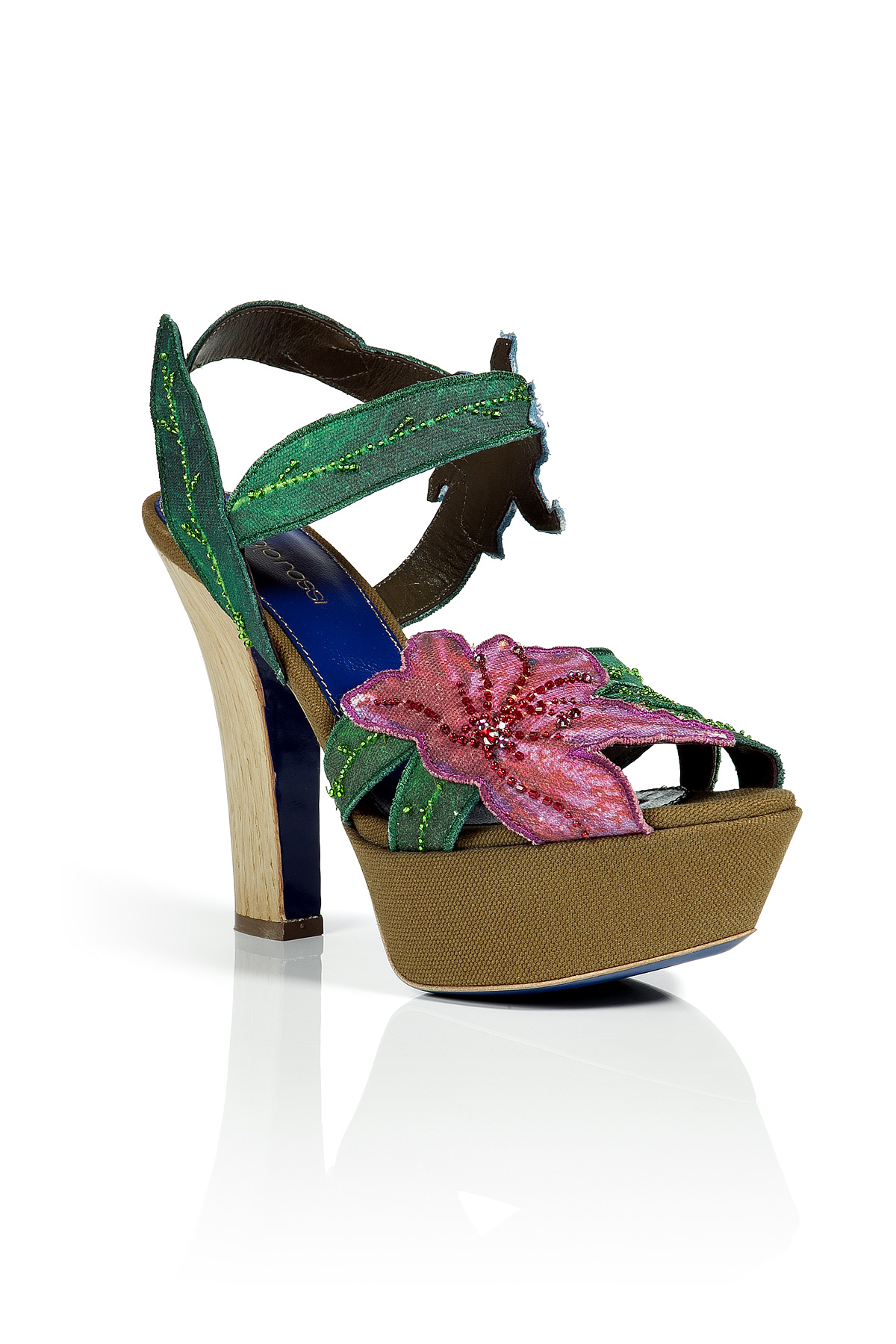 sergio olive and magenta flower embroidered platform sergio olive and magenta flower embroidered platform