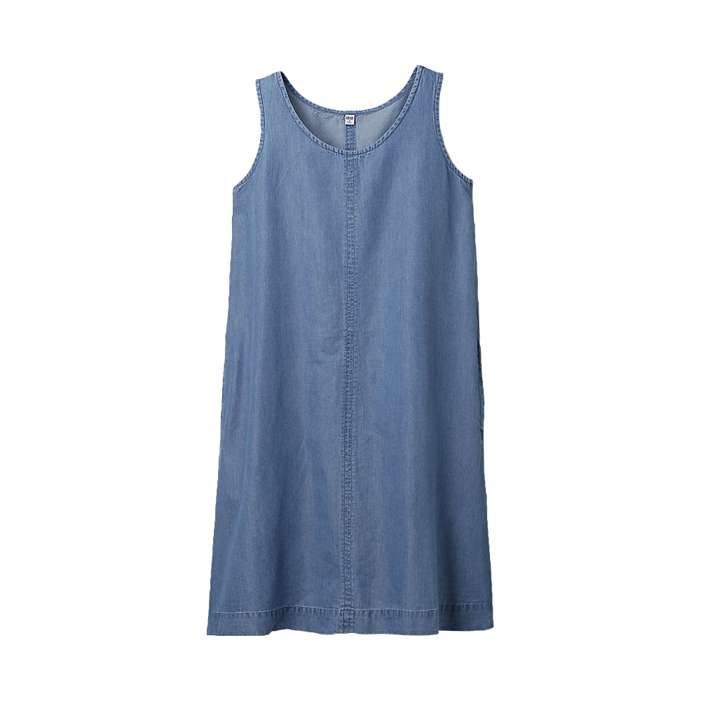 Uniqlo Women Cotton Tencel Sleeveless Dress in Blue | Lyst