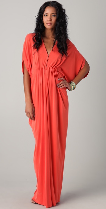 Issa Long Ruched Caftan Dress in Red Lyst