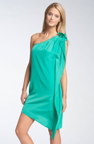 Jessica Simpson One Shoulder Ruffle Dress in Green | Lyst