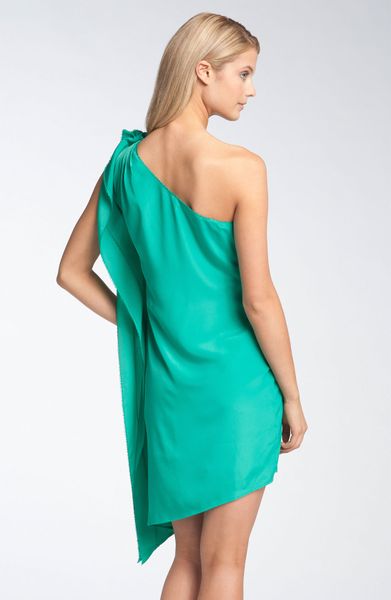 Jessica Simpson One Shoulder Ruffle Dress in Green | Lyst