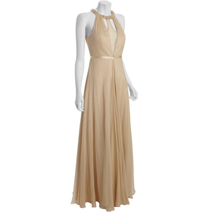 Hoaglund New York Almond Silk Chiffon Long Chiffon Halter Dress in ...