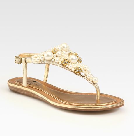 Kate Spade Embellished Metallic Leather Thong Sandals in Gold | Lyst