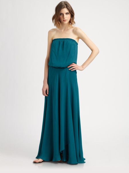 Haute Hippie Strapless Silk Maxi Dress in Blue (aquamarine) | Lyst