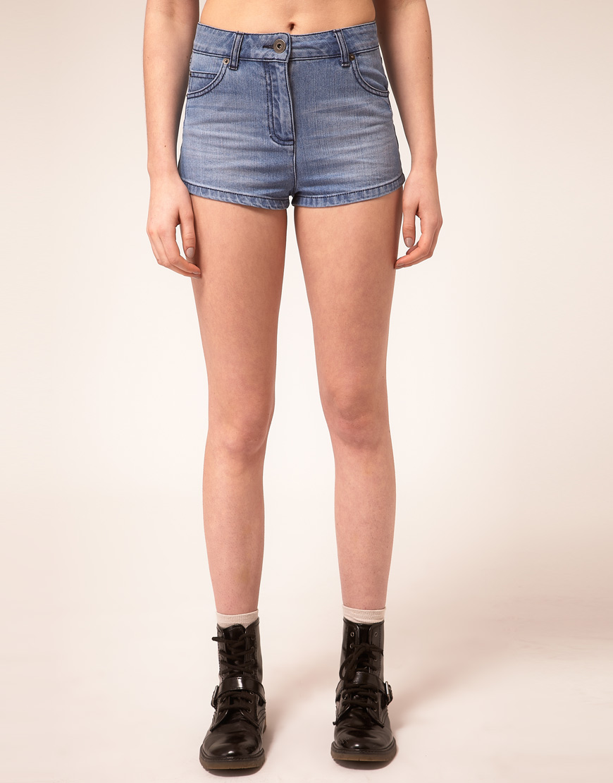 Lyst Asos Collection High Waisted Denim Knicker Shorts in Blue
