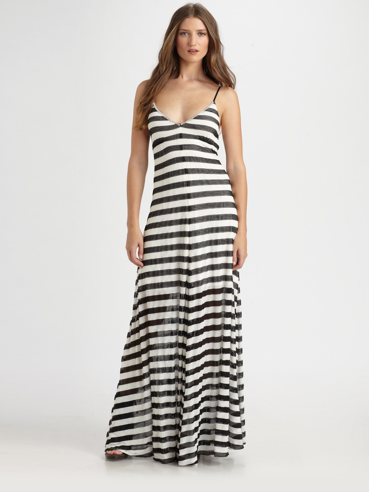 Lyst - Royal underground Mesh Striped Maxi Dress in Black