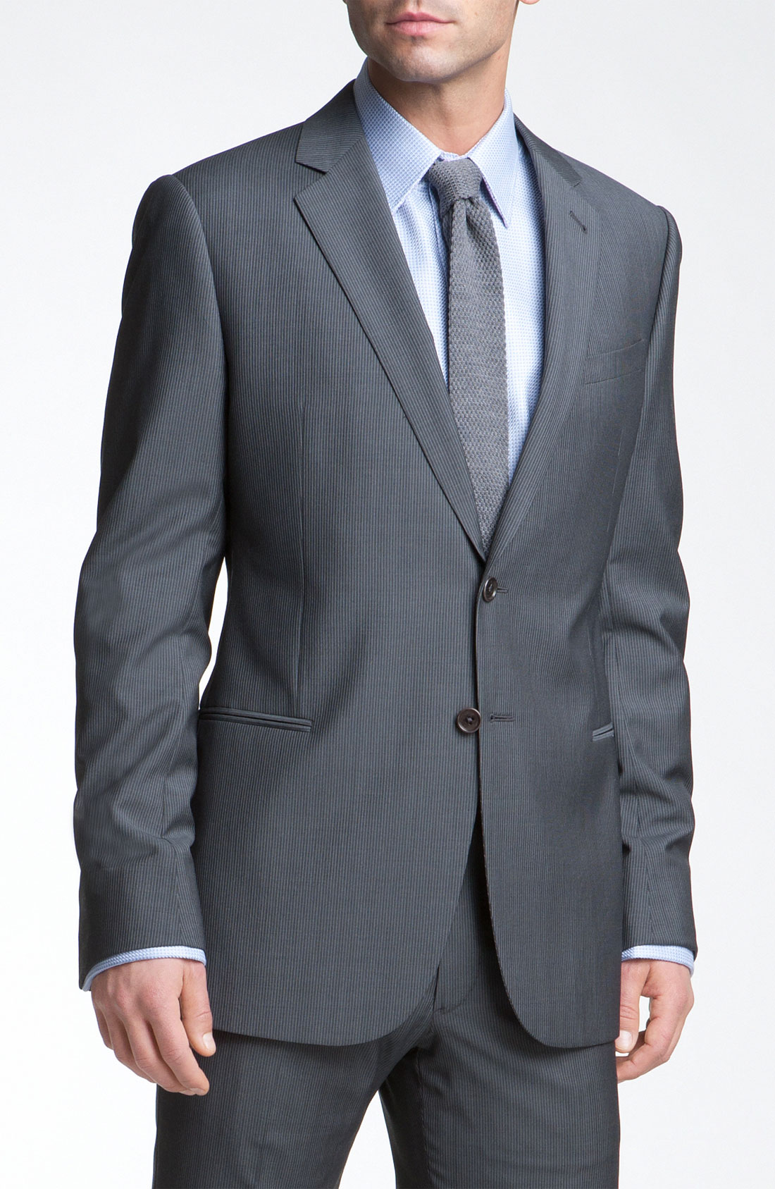 Armani Grey Stripe Wool Suit in Gray for Men (striped grey) | Lyst