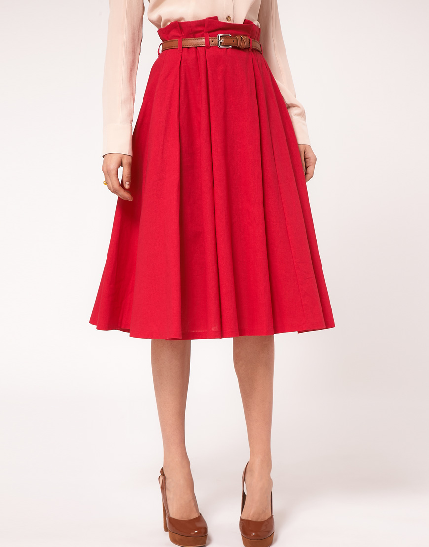Lyst - Asos collection Asos Linen Midi Skirt with Belt in Black