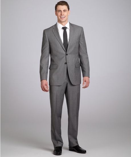 Joseph Abboud Grey Pinstripe Super 120s Wool 2button Suit with Flat ...