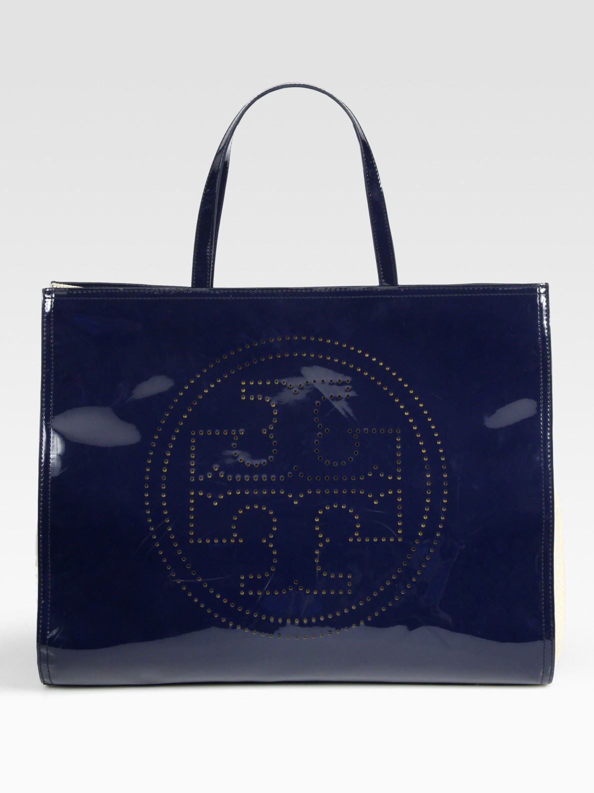 leather tote bag patent burch tory perforated bags lyst