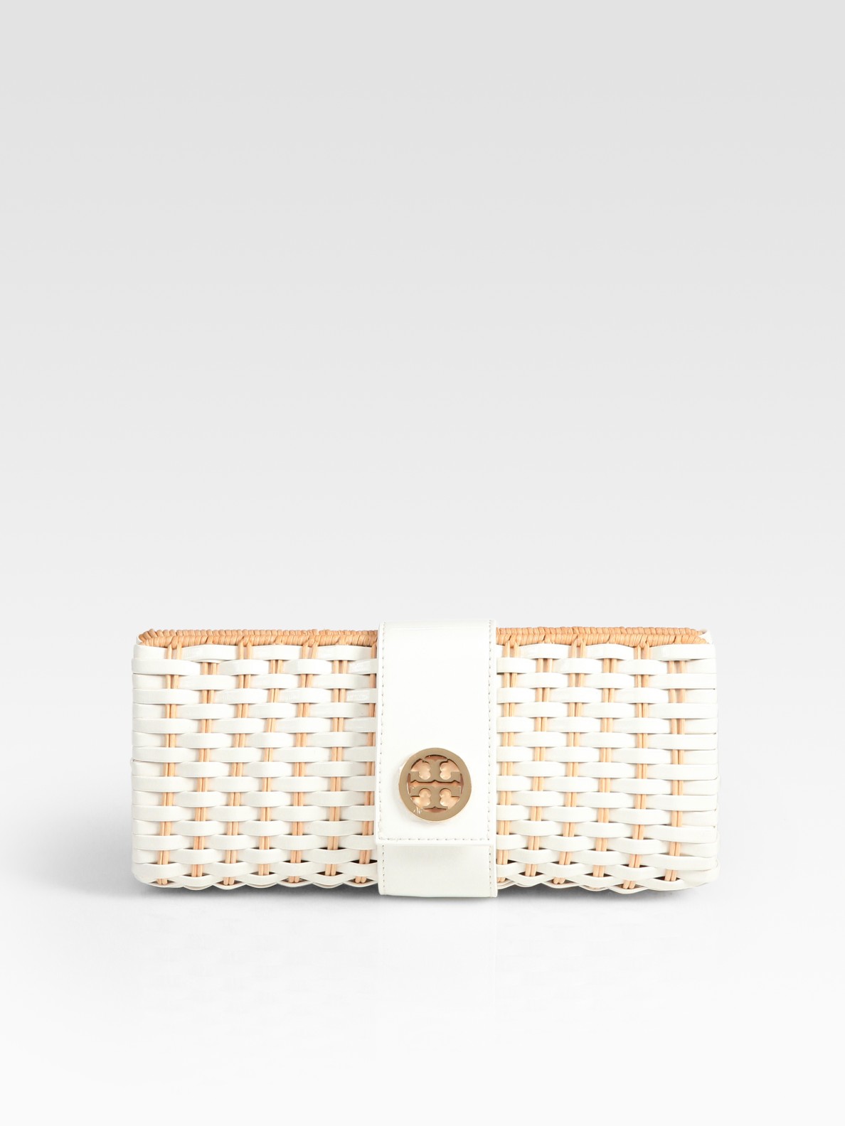 Tory burch Woven Patent Leather Straw Turnlock Clutch in Natural Lyst